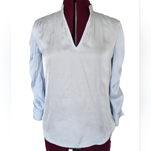 White House Black Market Tops - White House Black Market Light Blue Blouse With Rouched Sleeves